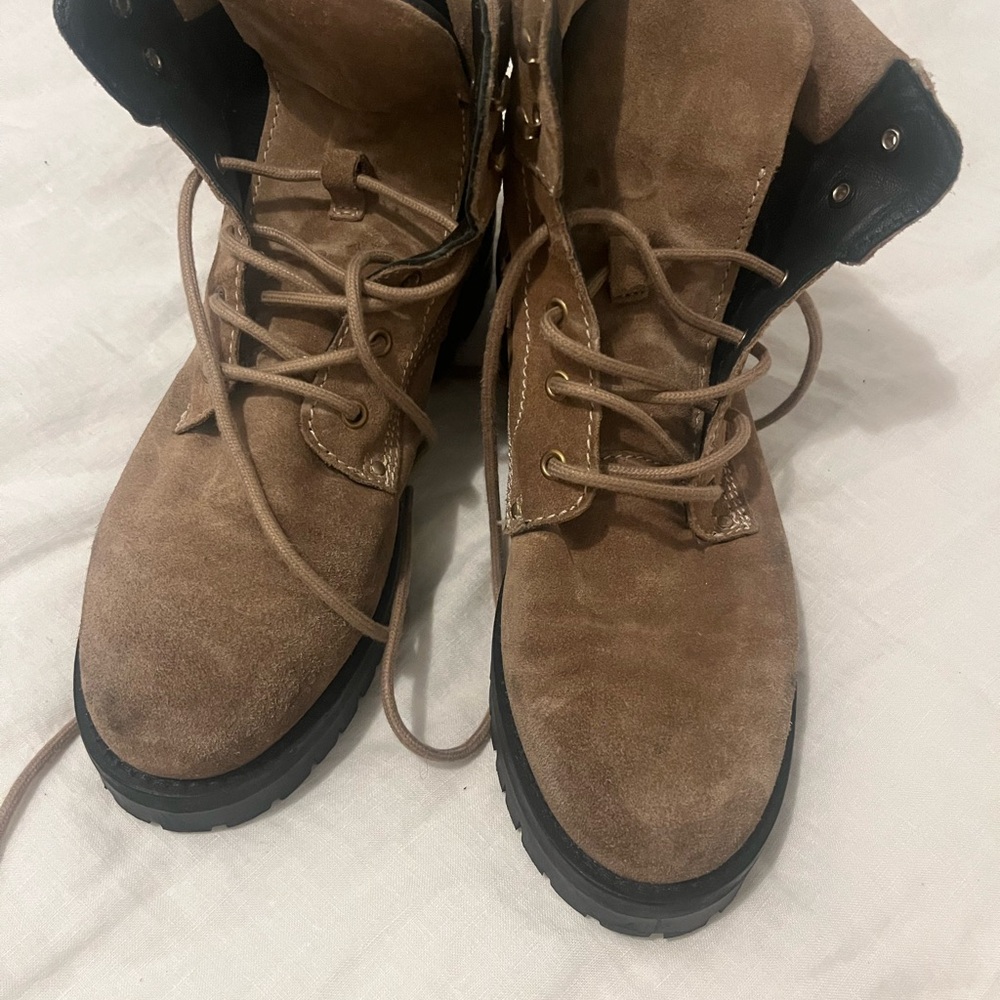 Tan Suede Lace-Up Boots